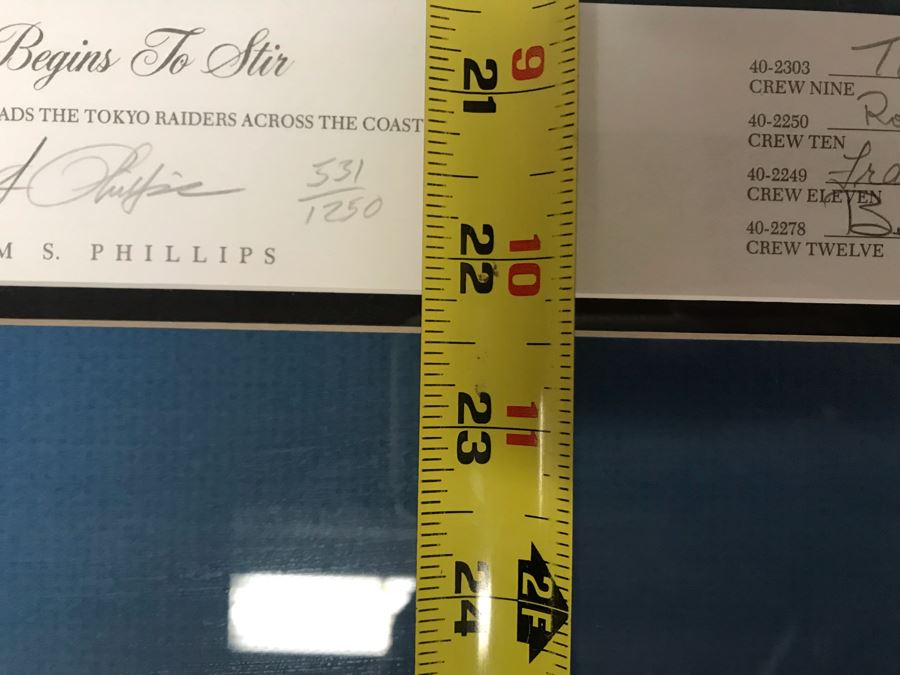 William S. Phillips Limited Edition Print Titled 'The Giant Begins To Stir' Inbound: Lt. Col. James H. Doolittle's B-25 Leads The Tokyo Raiders Across The Coast Of Japan No. 531 Of 1250 Signed By Artist And Signed By 16 Crew Members 27.5 X 22.5 [Photo 25]