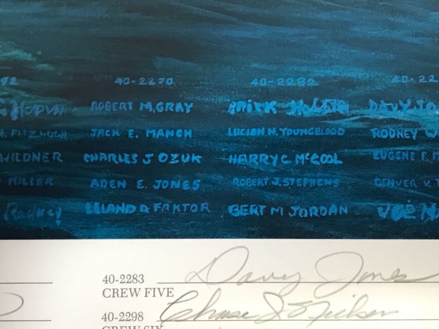 William S. Phillips Limited Edition Print Titled 'The Giant Begins To Stir' Inbound: Lt. Col. James H. Doolittle's B-25 Leads The Tokyo Raiders Across The Coast Of Japan No. 531 Of 1250 Signed By Artist And Signed By 16 Crew Members 27.5 X 22.5 [Photo 16]