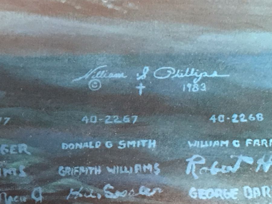 William S. Phillips Limited Edition Print Titled 'The Giant Begins To Stir' Inbound: Lt. Col. James H. Doolittle's B-25 Leads The Tokyo Raiders Across The Coast Of Japan No. 531 Of 1250 Signed By Artist And Signed By 16 Crew Members 27.5 X 22.5 [Photo 23]
