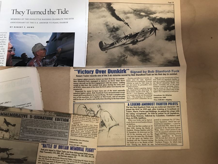 William S. Phillips Limited Edition Print Titled 'The Giant Begins To Stir' Inbound: Lt. Col. James H. Doolittle's B-25 Leads The Tokyo Raiders Across The Coast Of Japan No. 531 Of 1250 Signed By Artist And Signed By 16 Crew Members 27.5 X 22.5 [Photo 27]