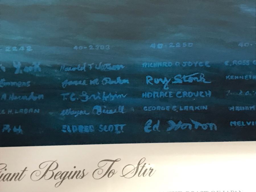 William S. Phillips Limited Edition Print Titled 'The Giant Begins To Stir' Inbound: Lt. Col. James H. Doolittle's B-25 Leads The Tokyo Raiders Across The Coast Of Japan No. 531 Of 1250 Signed By Artist And Signed By 16 Crew Members 27.5 X 22.5 [Photo 19]