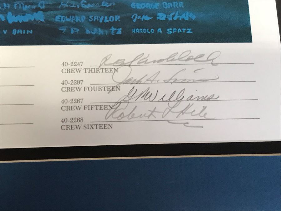 William S. Phillips Limited Edition Print Titled 'The Giant Begins To Stir' Inbound: Lt. Col. James H. Doolittle's B-25 Leads The Tokyo Raiders Across The Coast Of Japan No. 531 Of 1250 Signed By Artist And Signed By 16 Crew Members 27.5 X 22.5 [Photo 9]