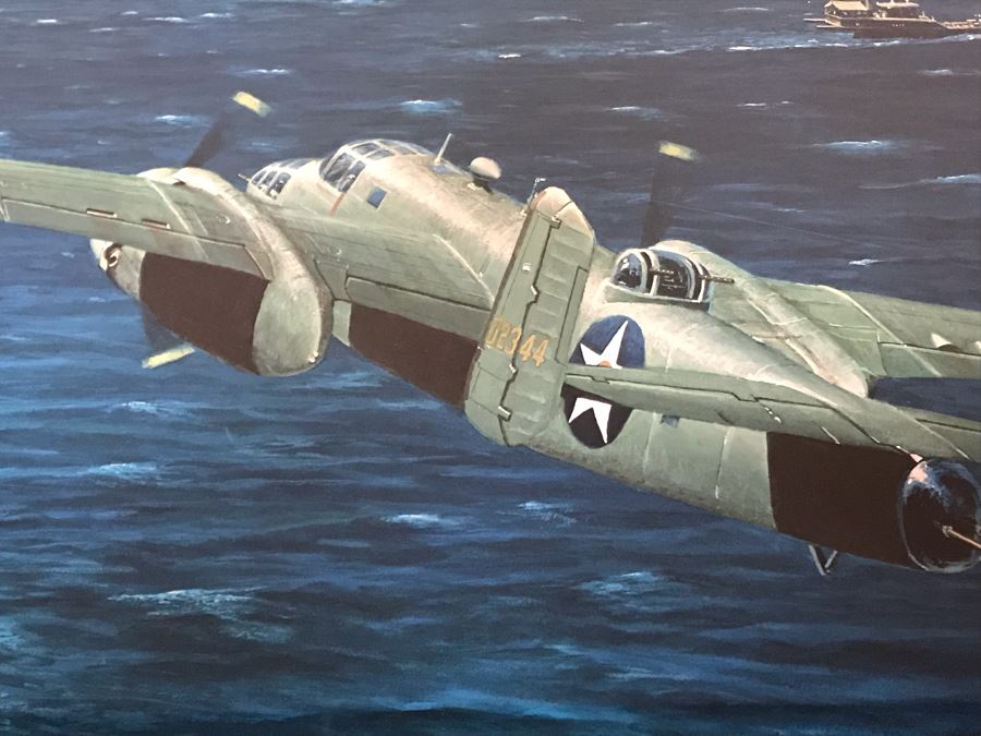 William S. Phillips Limited Edition Print Titled 'The Giant Begins To Stir' Inbound: Lt. Col. James H. Doolittle's B-25 Leads The Tokyo Raiders Across The Coast Of Japan No. 531 Of 1250 Signed By Artist And Signed By 16 Crew Members 27.5 X 22.5 [Photo 11]