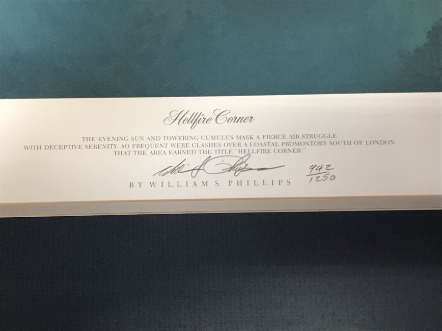 William S. Phillips Limited Edition Print Titled 'Hellfire Corner' Battle South Of London No. 942 Of 1250 Signed By Artist And Signed By Crew Members Including (1) American Signature, (4) British Signatures And (4) German Signatures 27 X 23 - See Photos [Photo 10]