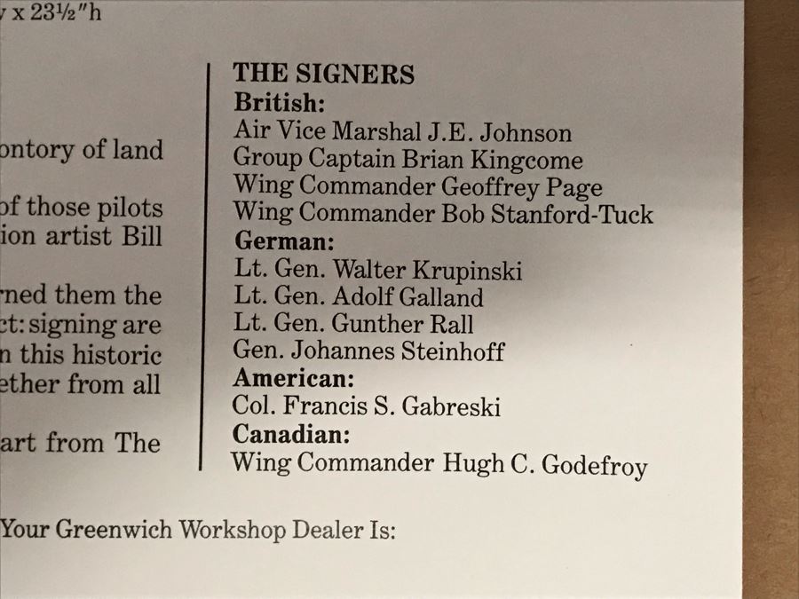 William S. Phillips Limited Edition Print Titled 'Hellfire Corner' Battle South Of London No. 942 Of 1250 Signed By Artist And Signed By Crew Members Including (1) American Signature, (4) British Signatures And (4) German Signatures 27 X 23 - See Photos [Photo 31]