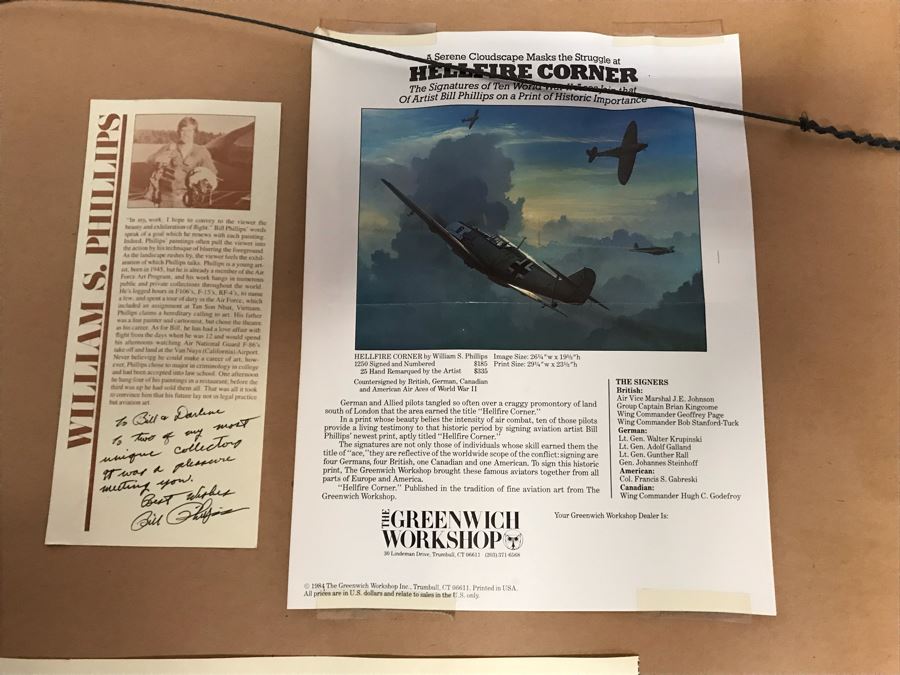 William S. Phillips Limited Edition Print Titled 'Hellfire Corner' Battle South Of London No. 942 Of 1250 Signed By Artist And Signed By Crew Members Including (1) American Signature, (4) British Signatures And (4) German Signatures 27 X 23 - See Photos [Photo 24]