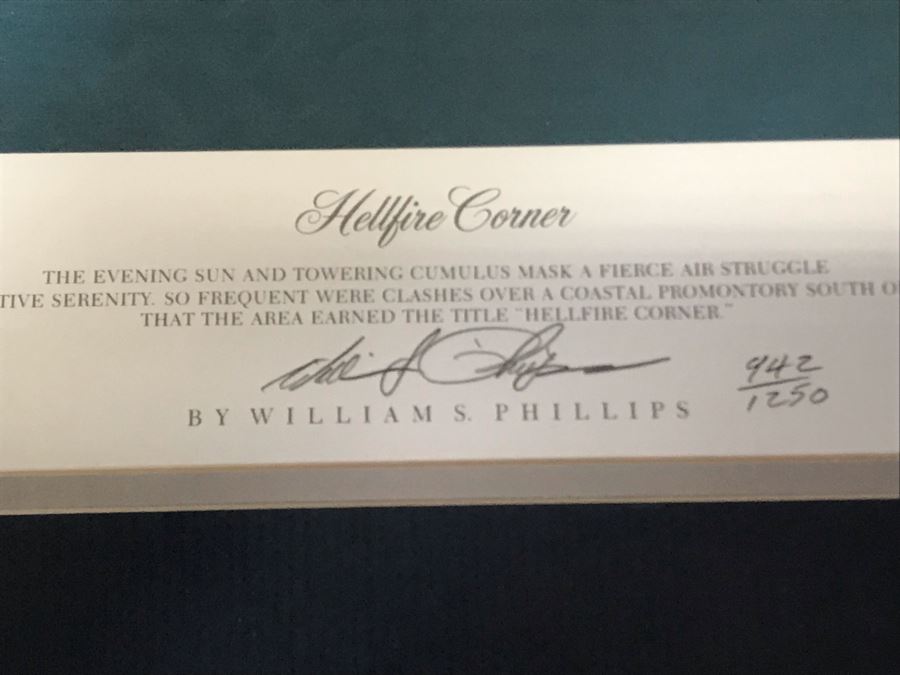 William S. Phillips Limited Edition Print Titled 'Hellfire Corner' Battle South Of London No. 942 Of 1250 Signed By Artist And Signed By Crew Members Including (1) American Signature, (4) British Signatures And (4) German Signatures 27 X 23 - See Photos [Photo 11]