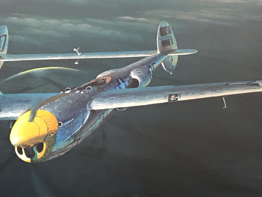 William S. Phillips Limited Edition Print Titled 'Top Cover For The Straggler' P-38 Lightning Piloted By Captain Jack Ilfrey Provides Fighter Support For B-17 Returning From Germany No. 207 Of 1000 Signed By Artist And Signed By Jack Ilfrey 28 X 16 [Photo 10]