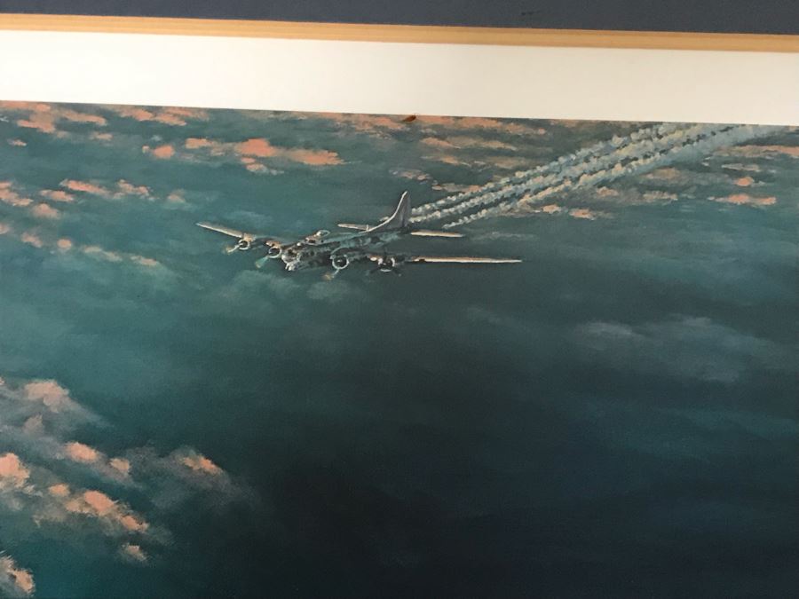William S. Phillips Limited Edition Print Titled 'Top Cover For The Straggler' P-38 Lightning Piloted By Captain Jack Ilfrey Provides Fighter Support For B-17 Returning From Germany No. 207 Of 1000 Signed By Artist And Signed By Jack Ilfrey 28 X 16 [Photo 8]
