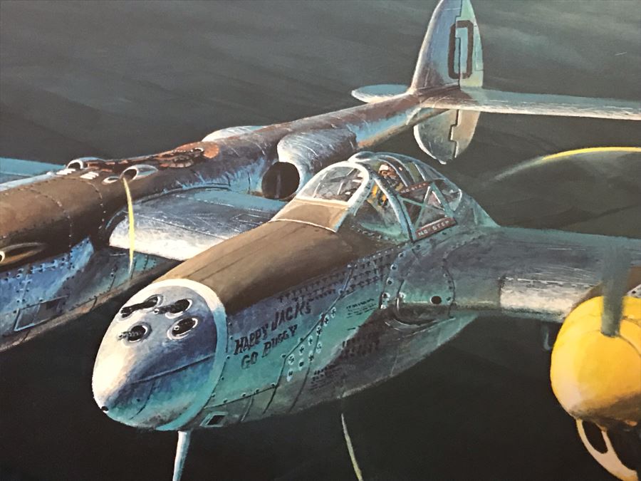 William S. Phillips Limited Edition Print Titled 'Top Cover For The Straggler' P-38 Lightning Piloted By Captain Jack Ilfrey Provides Fighter Support For B-17 Returning From Germany No. 207 Of 1000 Signed By Artist And Signed By Jack Ilfrey 28 X 16 [Photo 9]
