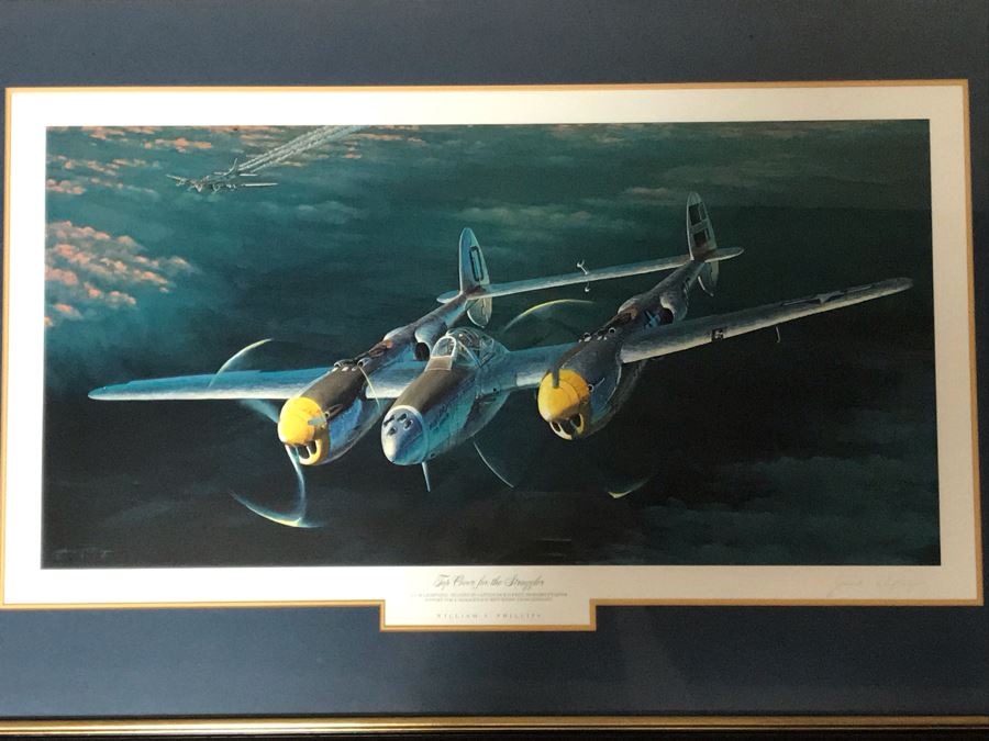 William S. Phillips Limited Edition Print Titled 'Top Cover For The Straggler' P-38 Lightning Piloted By Captain Jack Ilfrey Provides Fighter Support For B-17 Returning From Germany No. 207 Of 1000 Signed By Artist And Signed By Jack Ilfrey 28 X 16 [Photo 3]