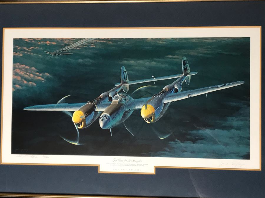 William S. Phillips Limited Edition Print Titled 'Top Cover For The Straggler' P-38 Lightning Piloted By Captain Jack Ilfrey Provides Fighter Support For B-17 Returning From Germany No. 207 Of 1000 Signed By Artist And Signed By Jack Ilfrey 28 X 16 [Photo 5]