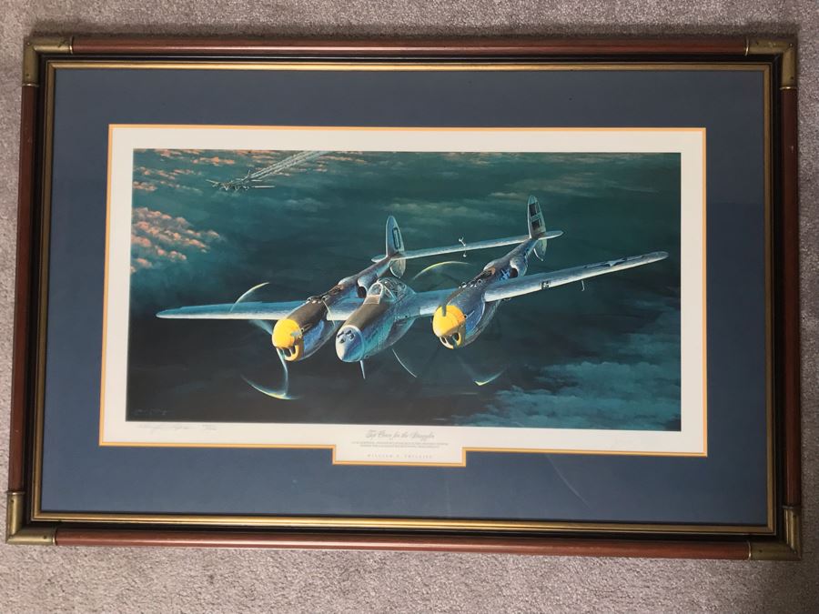 William S. Phillips Limited Edition Print Titled 'Top Cover For The Straggler' P-38 Lightning Piloted By Captain Jack Ilfrey Provides Fighter Support For B-17 Returning From Germany No. 207 Of 1000 Signed By Artist And Signed By Jack Ilfrey 28 X 16 [Photo 2]