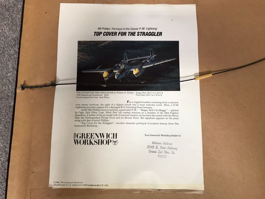 William S. Phillips Limited Edition Print Titled 'Top Cover For The Straggler' P-38 Lightning Piloted By Captain Jack Ilfrey Provides Fighter Support For B-17 Returning From Germany No. 207 Of 1000 Signed By Artist And Signed By Jack Ilfrey 28 X 16 [Photo 18]