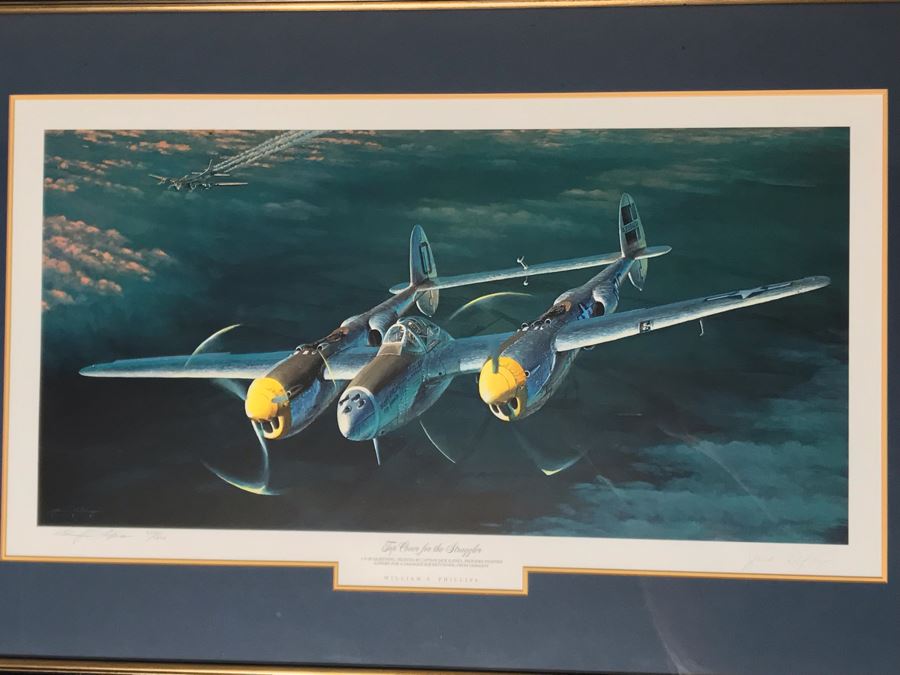 William S. Phillips Limited Edition Print Titled 'Top Cover For The Straggler' P-38 Lightning Piloted By Captain Jack Ilfrey Provides Fighter Support For B-17 Returning From Germany No. 207 Of 1000 Signed By Artist And Signed By Jack Ilfrey 28 X 16 [Photo 6]