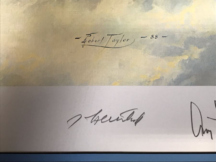 Robert Taylor L.E. Print Titled 'Eagles High' No. 189 Of 1000 Signed By Artist And Signed By Six Famous Fighter Pilots RAF: Johnnie Johnson, Pete Brothers, Geoffrey Page - Luftwaffe: Adolf Galland, Gunther Rall, Johannes Steinhoff 33 X 24 - See Photos [Photo 13]