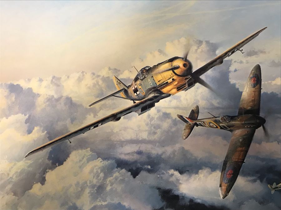 Robert Taylor L.E. Print Titled 'Eagles High' No. 189 Of 1000 Signed By Artist And Signed By Six Famous Fighter Pilots RAF: Johnnie Johnson, Pete Brothers, Geoffrey Page - Luftwaffe: Adolf Galland, Gunther Rall, Johannes Steinhoff 33 X 24 - See Photos [Photo 5]