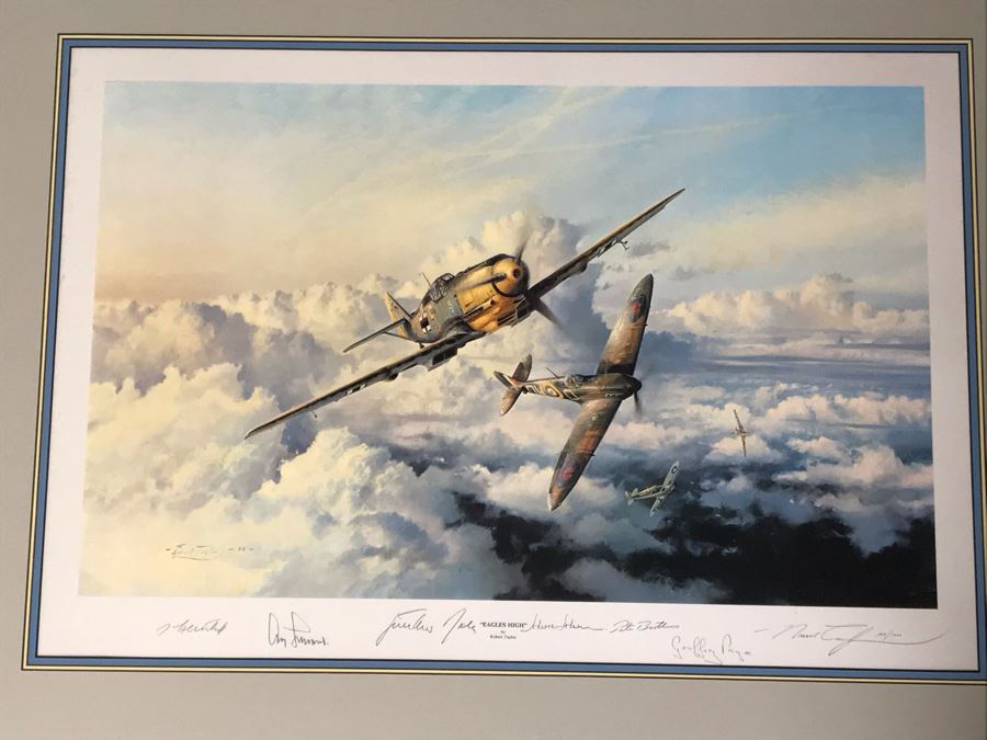 Robert Taylor L.E. Print Titled 'Eagles High' No. 189 Of 1000 Signed By Artist And Signed By Six Famous Fighter Pilots RAF: Johnnie Johnson, Pete Brothers, Geoffrey Page - Luftwaffe: Adolf Galland, Gunther Rall, Johannes Steinhoff 33 X 24 - See Photos [Photo 3]