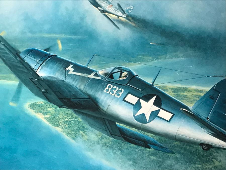 William S. Phillips Limited Edition Print Titled 'Those Clouds Won't Help You Now' No. 217 Of 650 Corsair Plane Signed By Artist And Signed By Marine Fighter Major Marion E. Carl 26 X 21 [Photo 7]