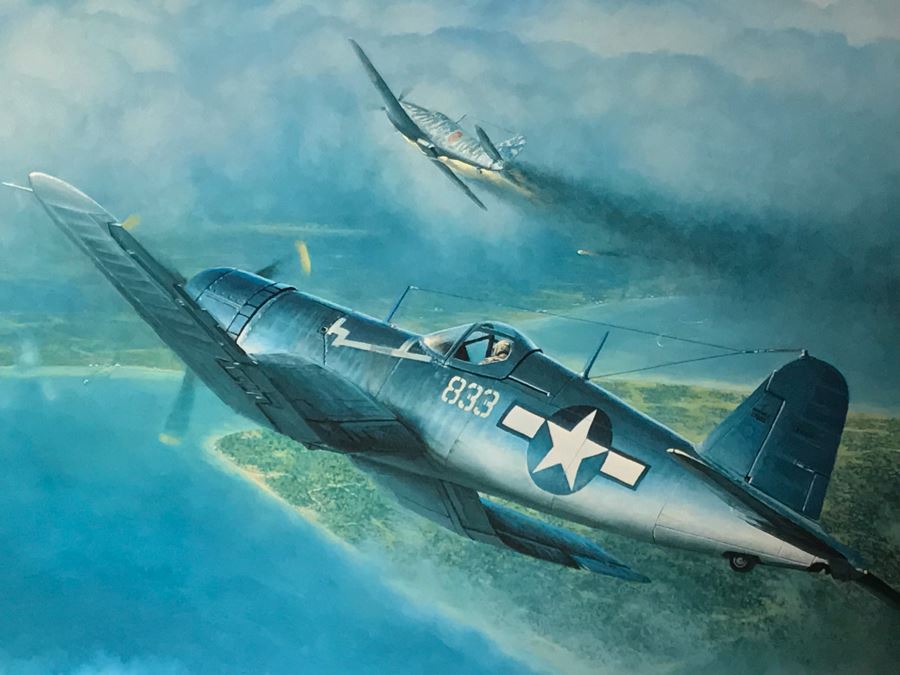 William S. Phillips Limited Edition Print Titled 'Those Clouds Won't Help You Now' No. 217 Of 650 Corsair Plane Signed By Artist And Signed By Marine Fighter Major Marion E. Carl 26 X 21 [Photo 6]