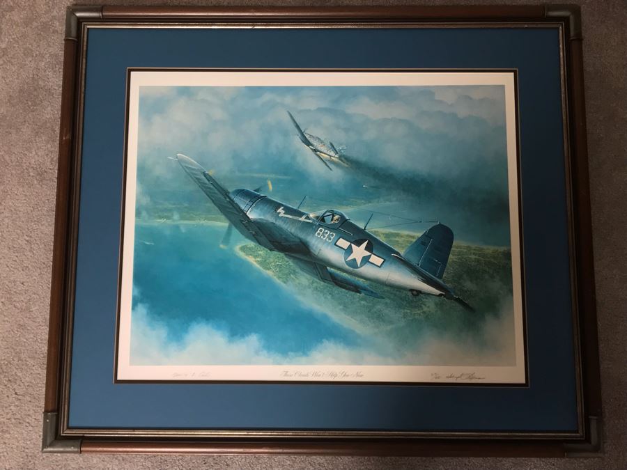 William S. Phillips Limited Edition Print Titled 'Those Clouds Won't Help You Now' No. 217 Of 650 Corsair Plane Signed By Artist And Signed By Marine Fighter Major Marion E. Carl 26 X 21 [Photo 2]