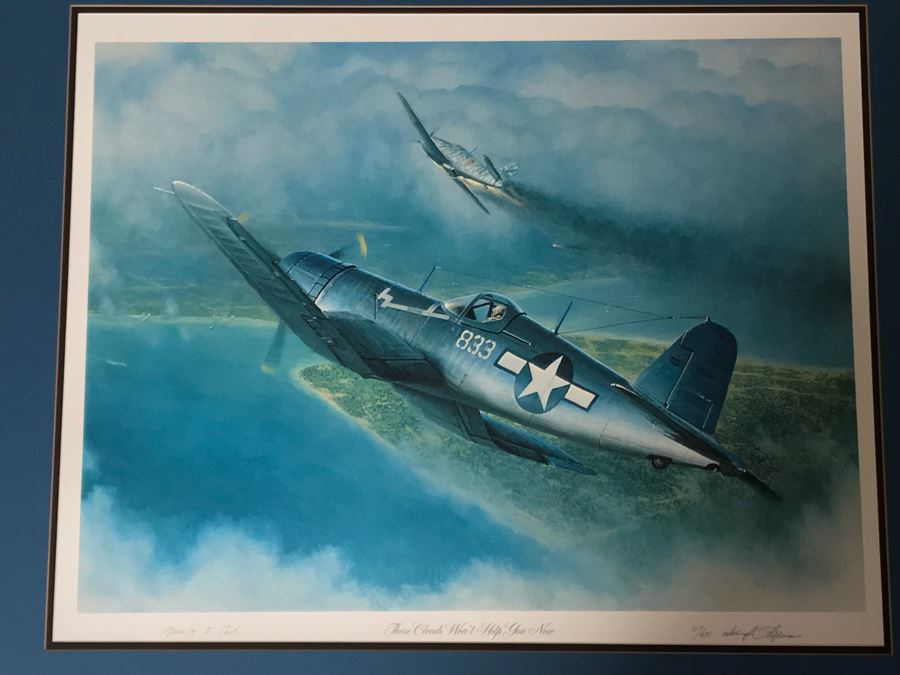 William S. Phillips Limited Edition Print Titled 'Those Clouds Won't Help You Now' No. 217 Of 650 Corsair Plane Signed By Artist And Signed By Marine Fighter Major Marion E. Carl 26 X 21 [Photo 4]