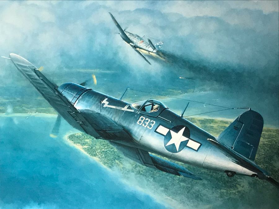 William S. Phillips Limited Edition Print Titled 'Those Clouds Won't Help You Now' No. 217 Of 650 Corsair Plane Signed By Artist And Signed By Marine Fighter Major Marion E. Carl 26 X 21 [Photo 5]