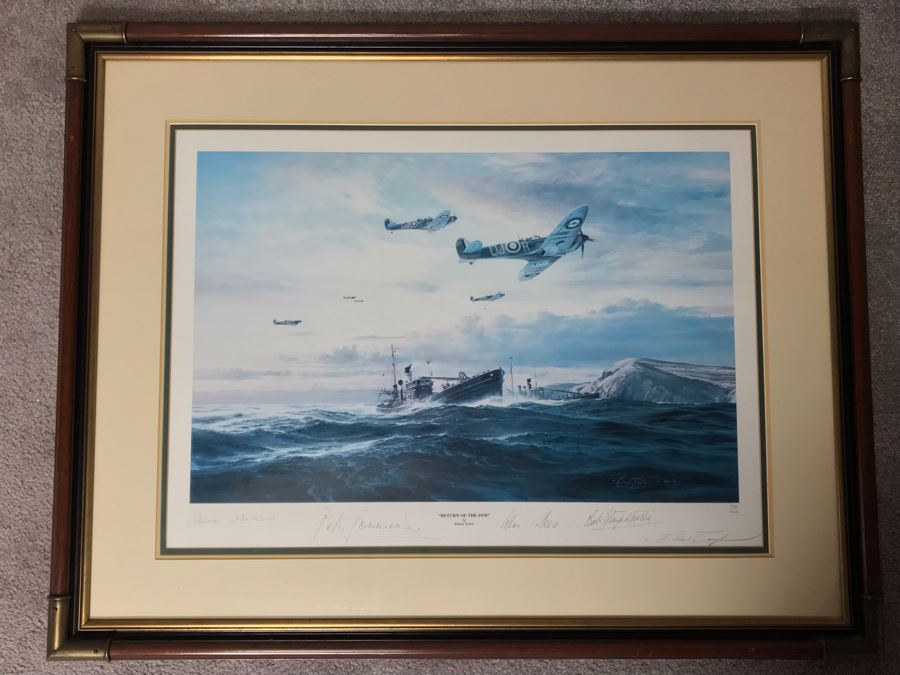 Robert Taylor Limited Edition Print Titled 'Return Of The Few' No. 712 Of 1000 Corsair Plane Signed By Artist And Signed By WWII Fighter Pilots: Alan Deere, Johnnie Johnson, Bob Stanford-Tuck, Peter Townsend 23.5 X 17.5 [Photo 2]