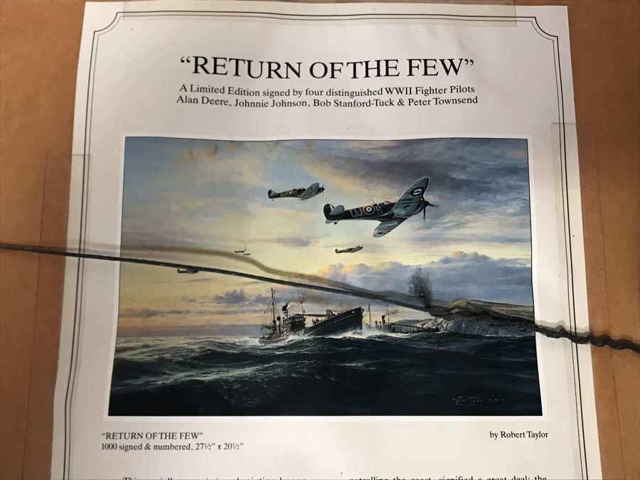 Robert Taylor Limited Edition Print Titled 'Return Of The Few' No. 712 Of 1000 Corsair Plane Signed By Artist And Signed By WWII Fighter Pilots: Alan Deere, Johnnie Johnson, Bob Stanford-Tuck, Peter Townsend 23.5 X 17.5 [Photo 19]
