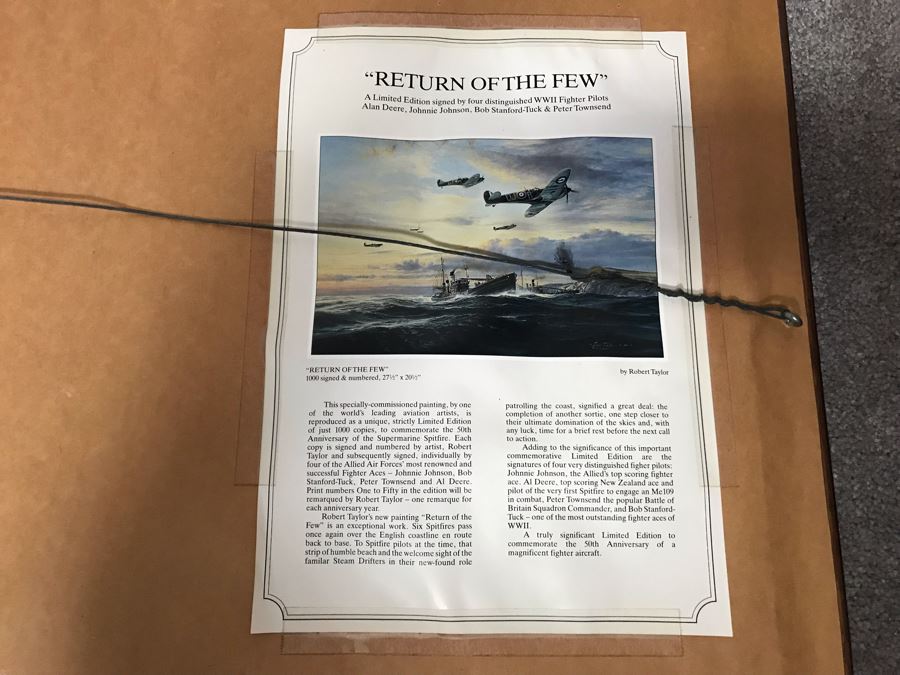 Robert Taylor Limited Edition Print Titled 'Return Of The Few' No. 712 Of 1000 Corsair Plane Signed By Artist And Signed By WWII Fighter Pilots: Alan Deere, Johnnie Johnson, Bob Stanford-Tuck, Peter Townsend 23.5 X 17.5 [Photo 18]