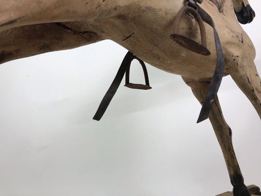 Antique Hand Painted Carved Wooden Rocking Horse 32W X 11D X 24H [Photo 14]