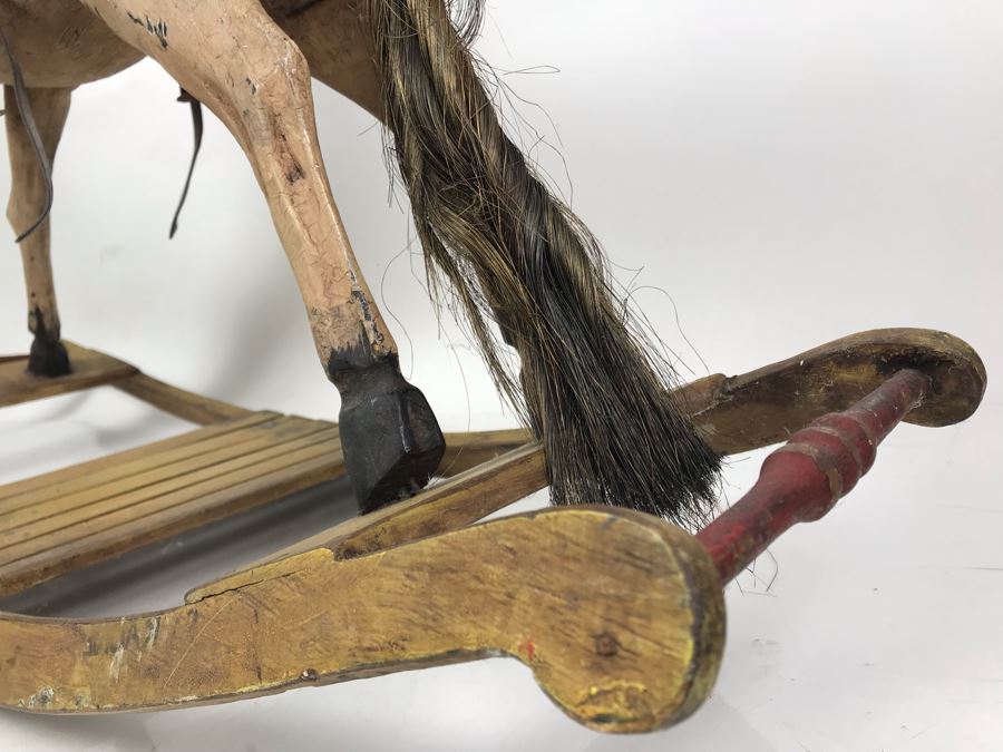 Antique Hand Painted Carved Wooden Rocking Horse 32W X 11D X 24H [Photo 10]