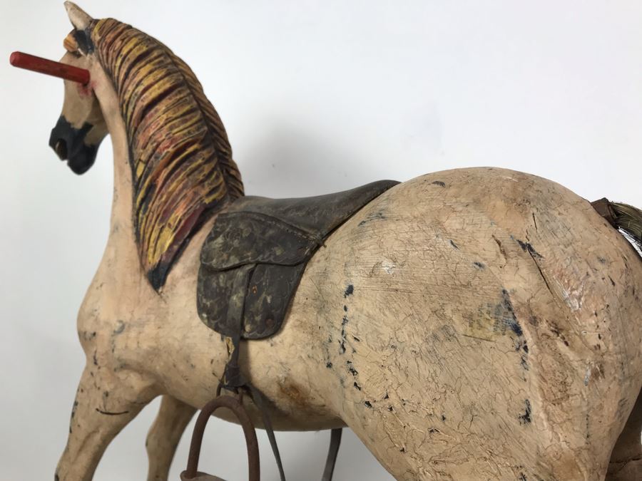 Antique Hand Painted Carved Wooden Rocking Horse 32W X 11D X 24H [Photo 11]