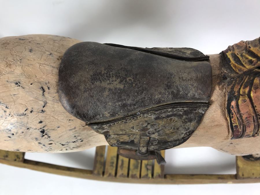 Antique Hand Painted Carved Wooden Rocking Horse 32W X 11D X 24H [Photo 28]