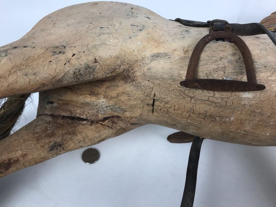 Antique Hand Painted Carved Wooden Rocking Horse 32W X 11D X 24H [Photo 20]