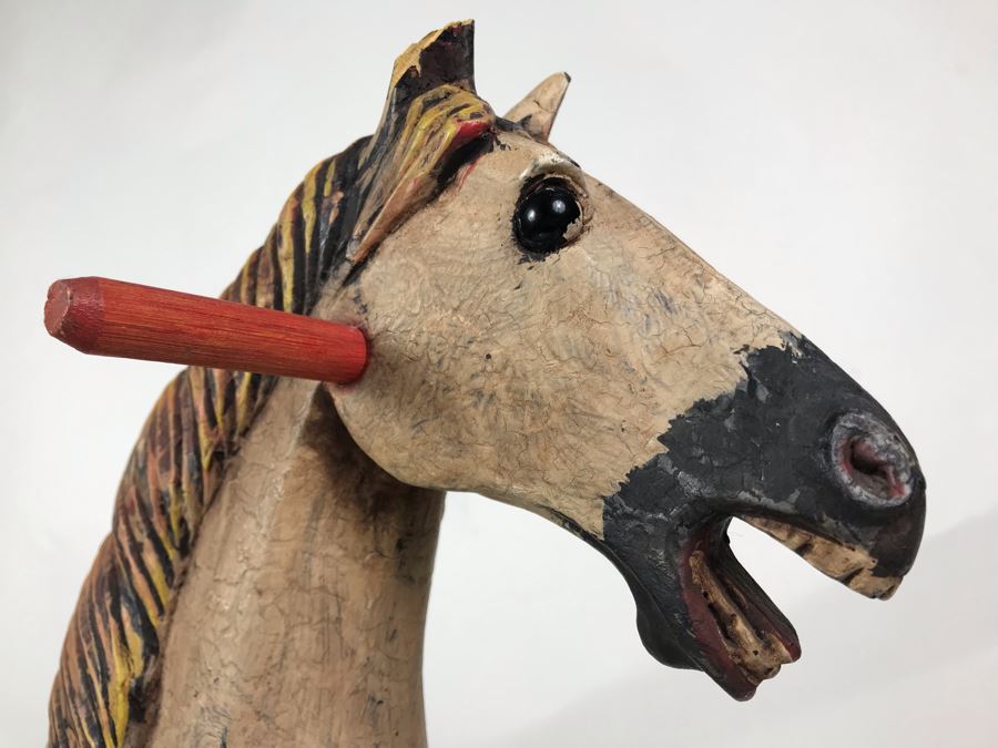Antique Hand Painted Carved Wooden Rocking Horse 32W X 11D X 24H [Photo 15]