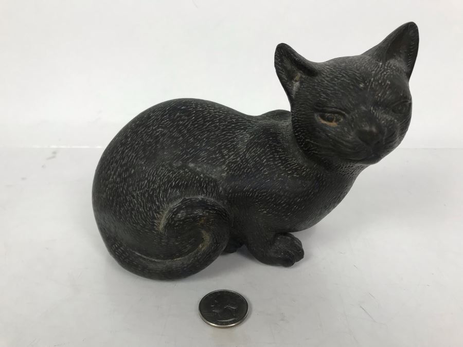 Solid Bronze Cat Sculpture - No Signature Found 6.5W X 4D X 5H [Photo 2]