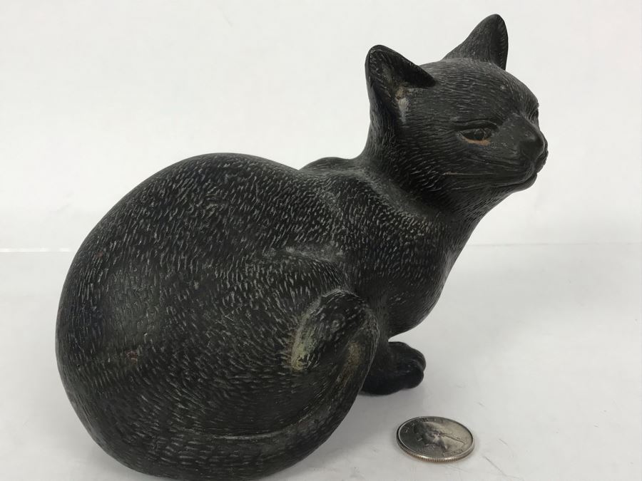 Solid Bronze Cat Sculpture - No Signature Found 6.5W X 4D X 5H [Photo 10]
