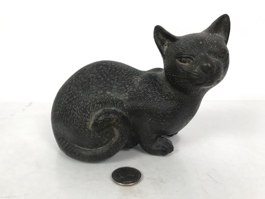 Solid Bronze Cat Sculpture - No Signature Found 6.5W X 4D X 5H