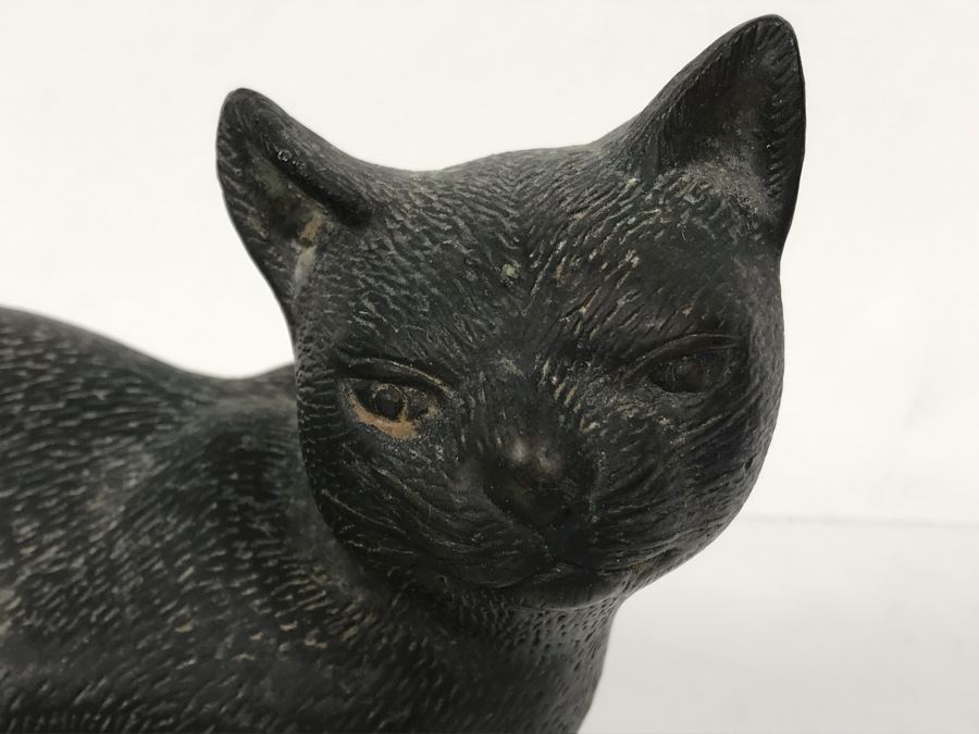 Solid Bronze Cat Sculpture - No Signature Found 6.5W X 4D X 5H [Photo 3]
