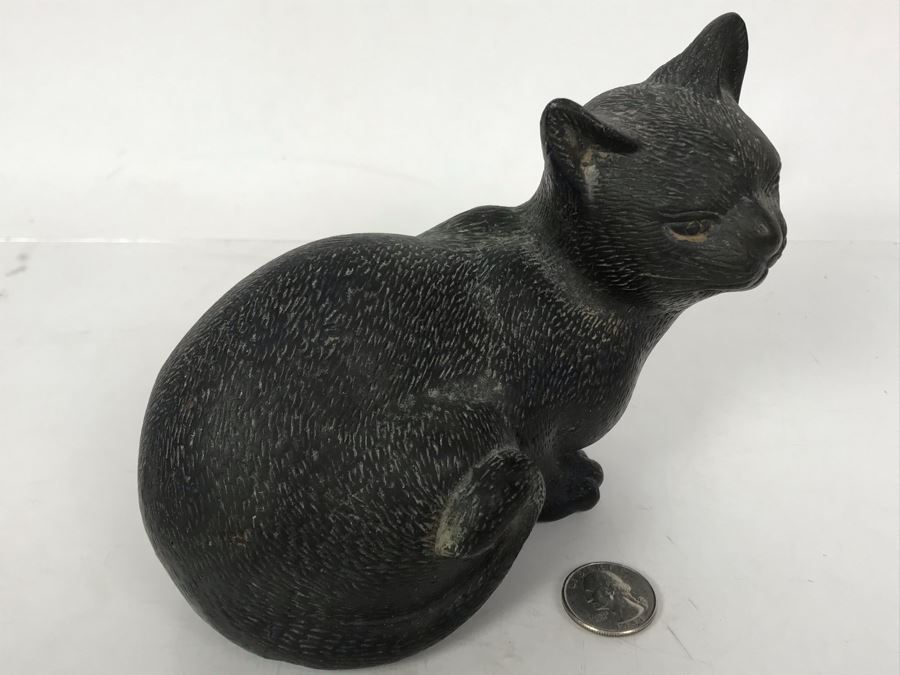 Solid Bronze Cat Sculpture - No Signature Found 6.5W X 4D X 5H [Photo 11]