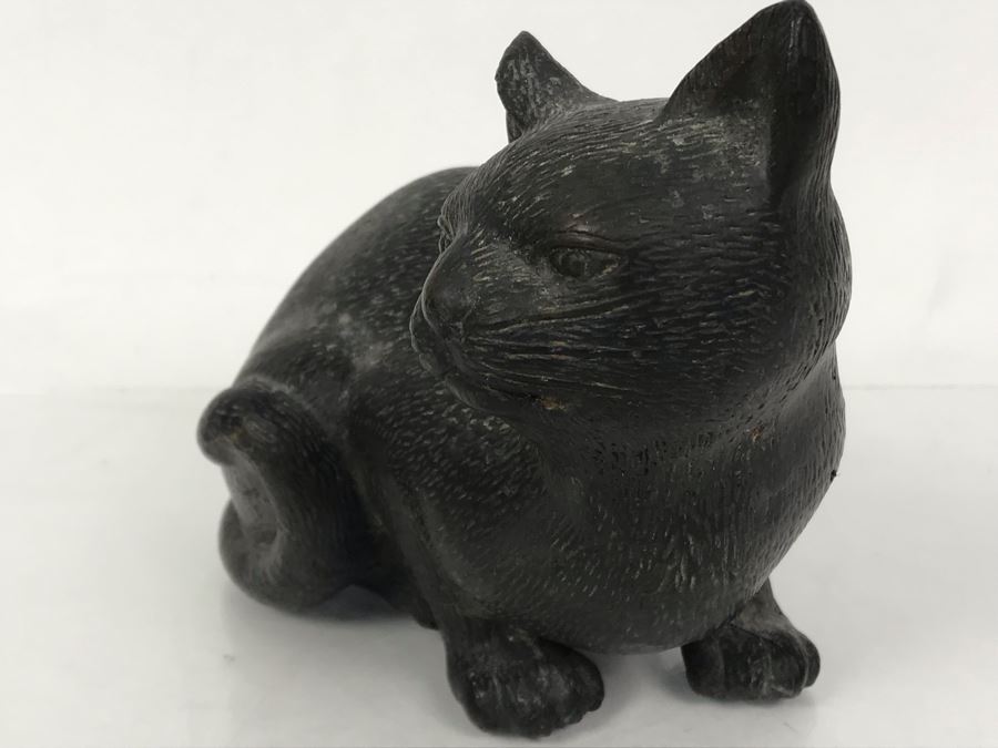 Solid Bronze Cat Sculpture - No Signature Found 6.5W X 4D X 5H [Photo 5]