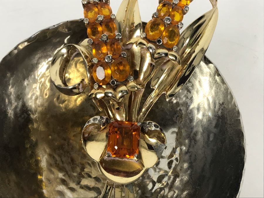 Metal Tree Motif Bowls With Various Costume Jewelry Including Mazer Brooch - See Photos [Photo 3]