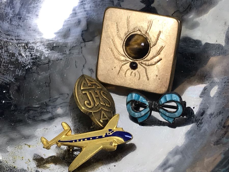 Metal Tree Motif Bowls With Various Costume Jewelry Including Mazer Brooch - See Photos [Photo 7]