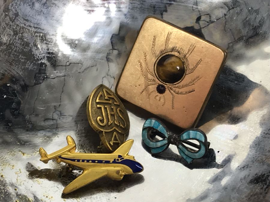 Metal Tree Motif Bowls With Various Costume Jewelry Including Mazer Brooch - See Photos [Photo 19]