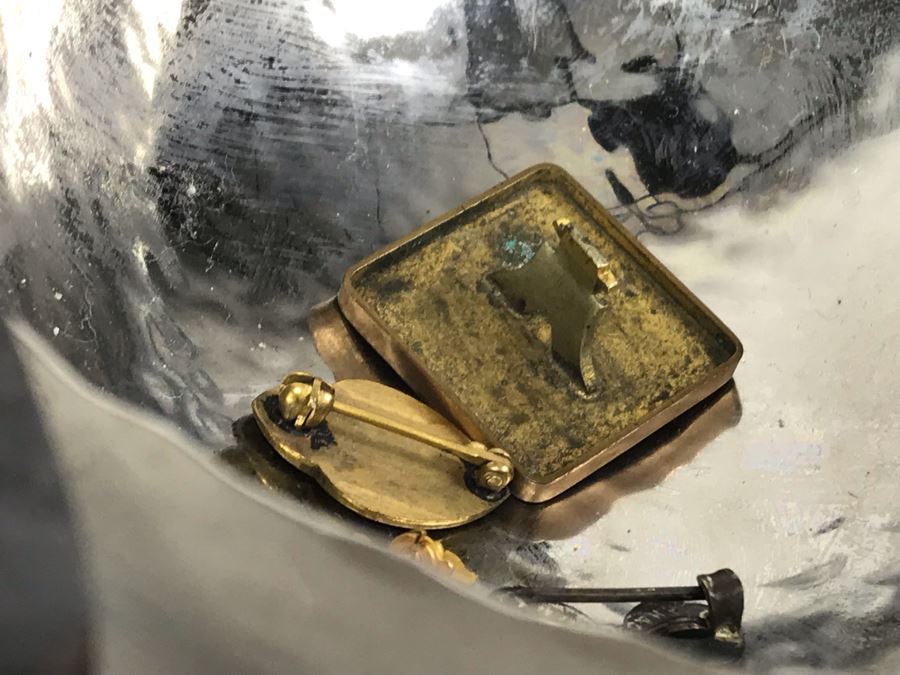 Metal Tree Motif Bowls With Various Costume Jewelry Including Mazer Brooch - See Photos [Photo 22]