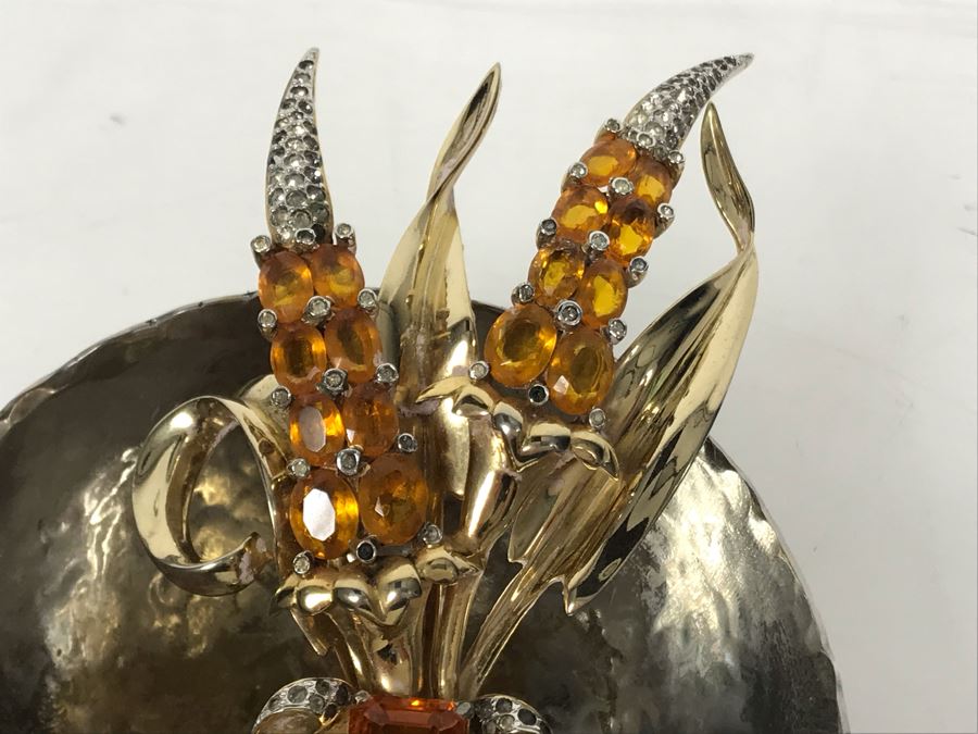 Metal Tree Motif Bowls With Various Costume Jewelry Including Mazer Brooch - See Photos [Photo 4]
