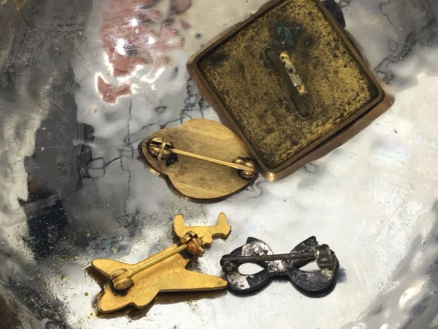 Metal Tree Motif Bowls With Various Costume Jewelry Including Mazer Brooch - See Photos [Photo 21]