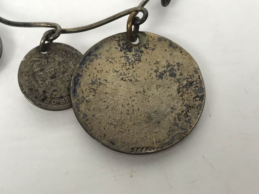 Vintage Silver Bracelet With Charm And Various Old Silver Coins 17.7g [Photo 8]