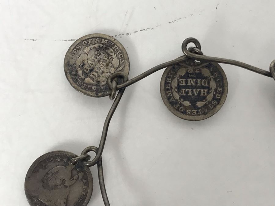 Vintage Silver Bracelet With Charm And Various Old Silver Coins 17.7g [Photo 6]
